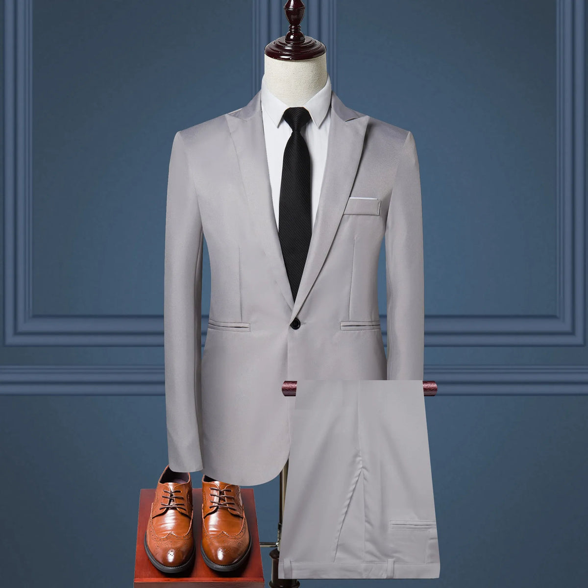Men's solid colour two-piece leisure suit set with matching coat and trousers, polyester, sizes M to 5XL