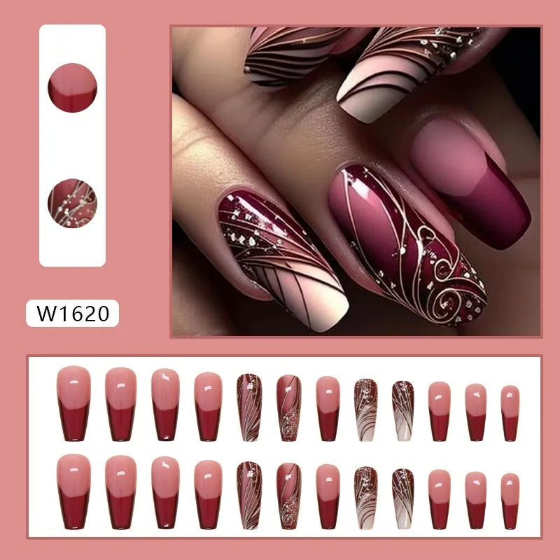 Pack of French line pattern fake nail stickers with glue on a white background.