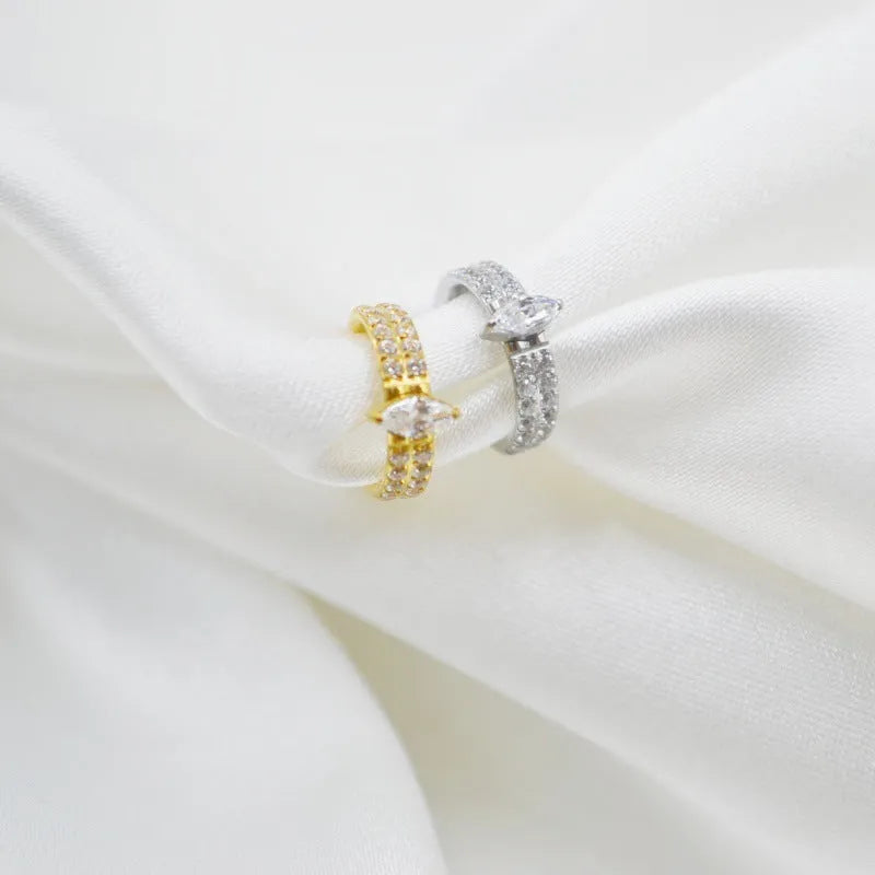 Titanium steel heart earrings with full diamond zircon in gold and silver colours