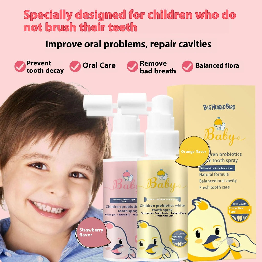 Children's probiotic teeth cleaning spray bottle with oral applicator, 40ml net content