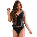 Black solid color split swimsuit for women sleeveless nylon bikini set size 2XL