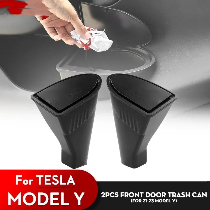 Black ABS car door trash cans for Tesla Model Y front door compartments