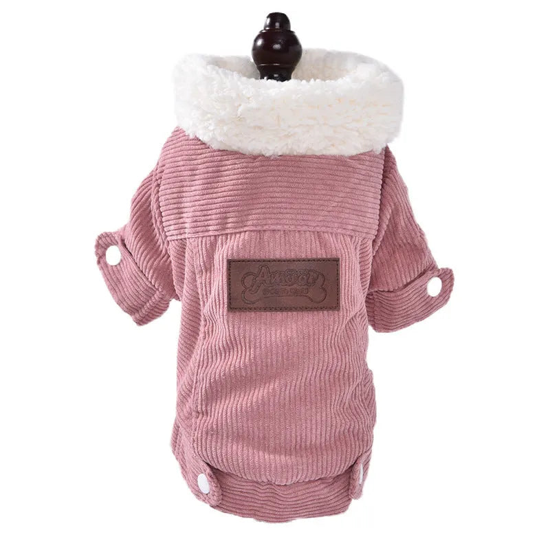 Lambswool dog vest with wool lining in grey or pink, sizes XS to XXL