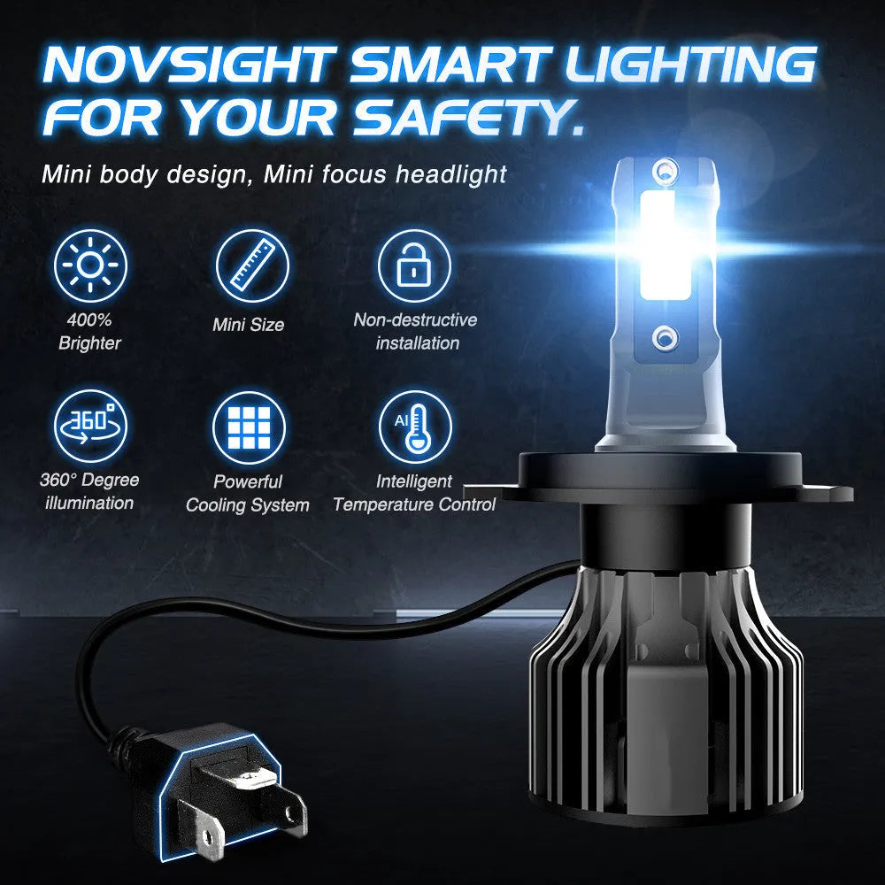 Car LED headlight bulb 6000K white light kit with adjustable chuck and IP68 waterproof rating