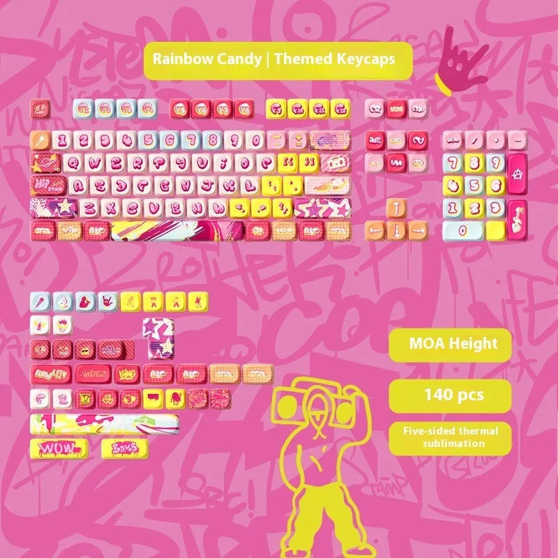 Sublimation printed cartoon pig party theme keycap set for mechanical keyboards with eight colour design options