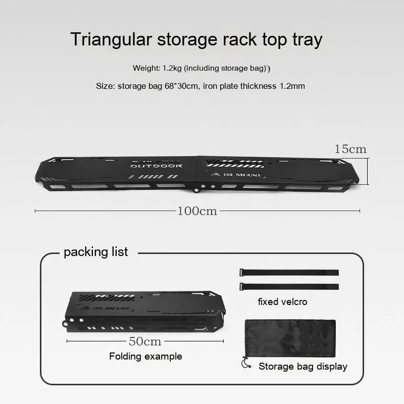 Large foldable aluminium alloy triangle frame camping drying rack with multiple hooks, shown with optional side hanger and top tray.