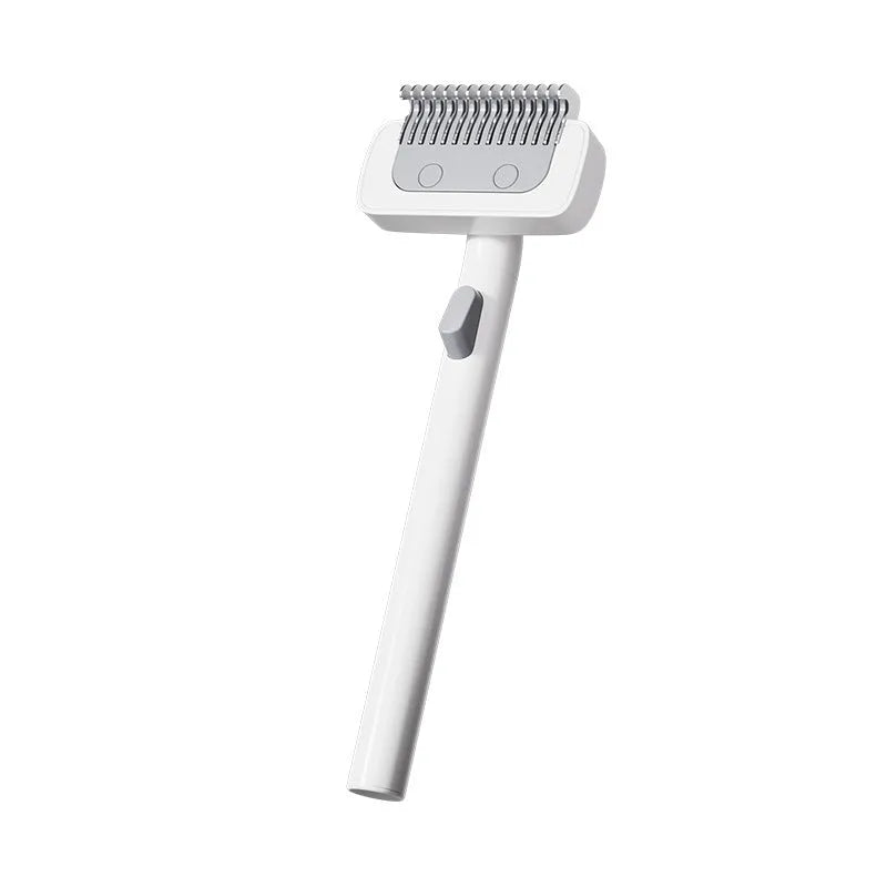 White and grey pet hair unknotting comb for dogs and cats, ABS and stainless steel, 3.3cm x 6.6cm x 18.7cm