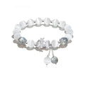 Natural black agate and grey opal couple bracelet set with 10mm wave beads and money painting elements