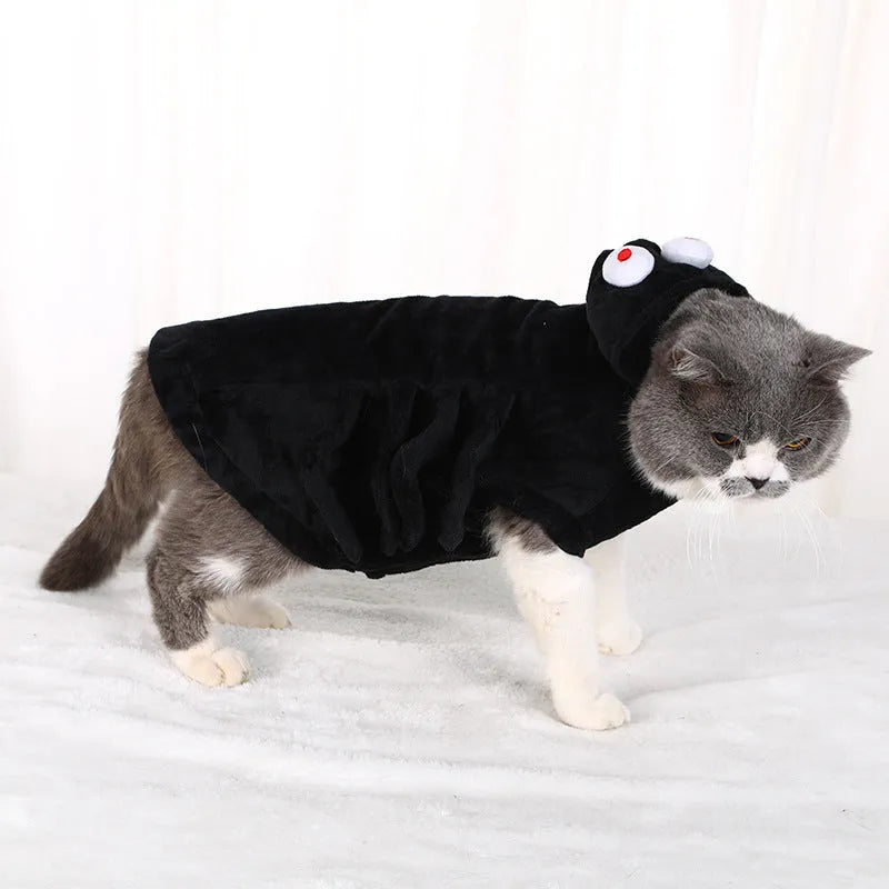 Dog wearing black spider pattern Halloween costume with polyester construction