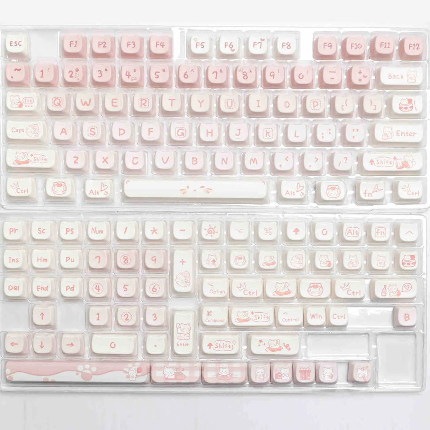 Full set of PBT sublimation key caps for mechanical keyboards showing 26mm keycap size