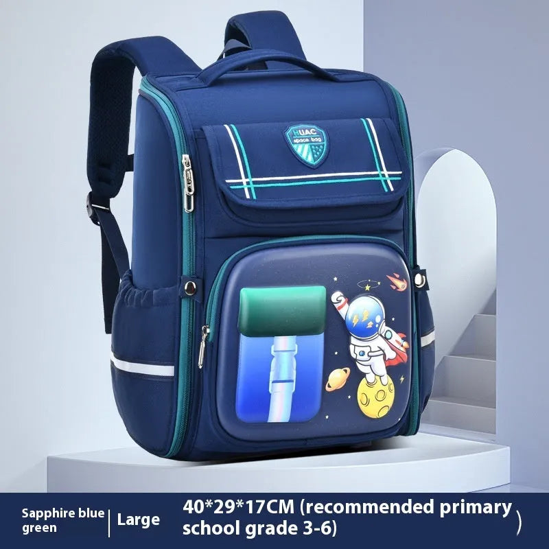 Children's cartoon animal print school backpack with airpillow straps, shown in Rabbit Pink colour.