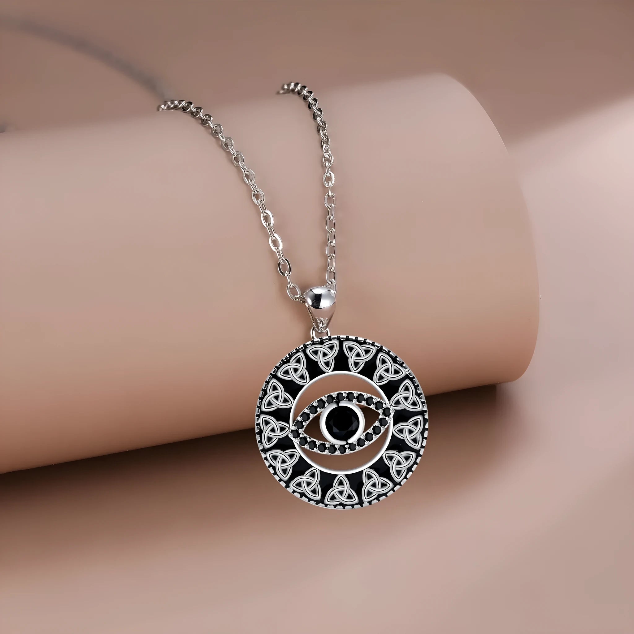 Devil's eye necklace with copper pendant and cross chain design for women
