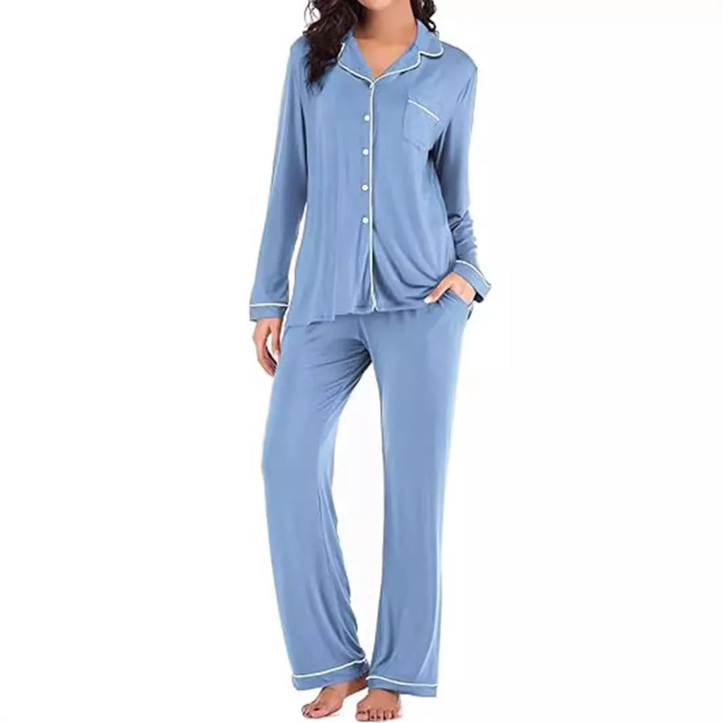 Women's solid colour cardigan and trouser set with button front, long sleeves and pockets, sizes S to XXL