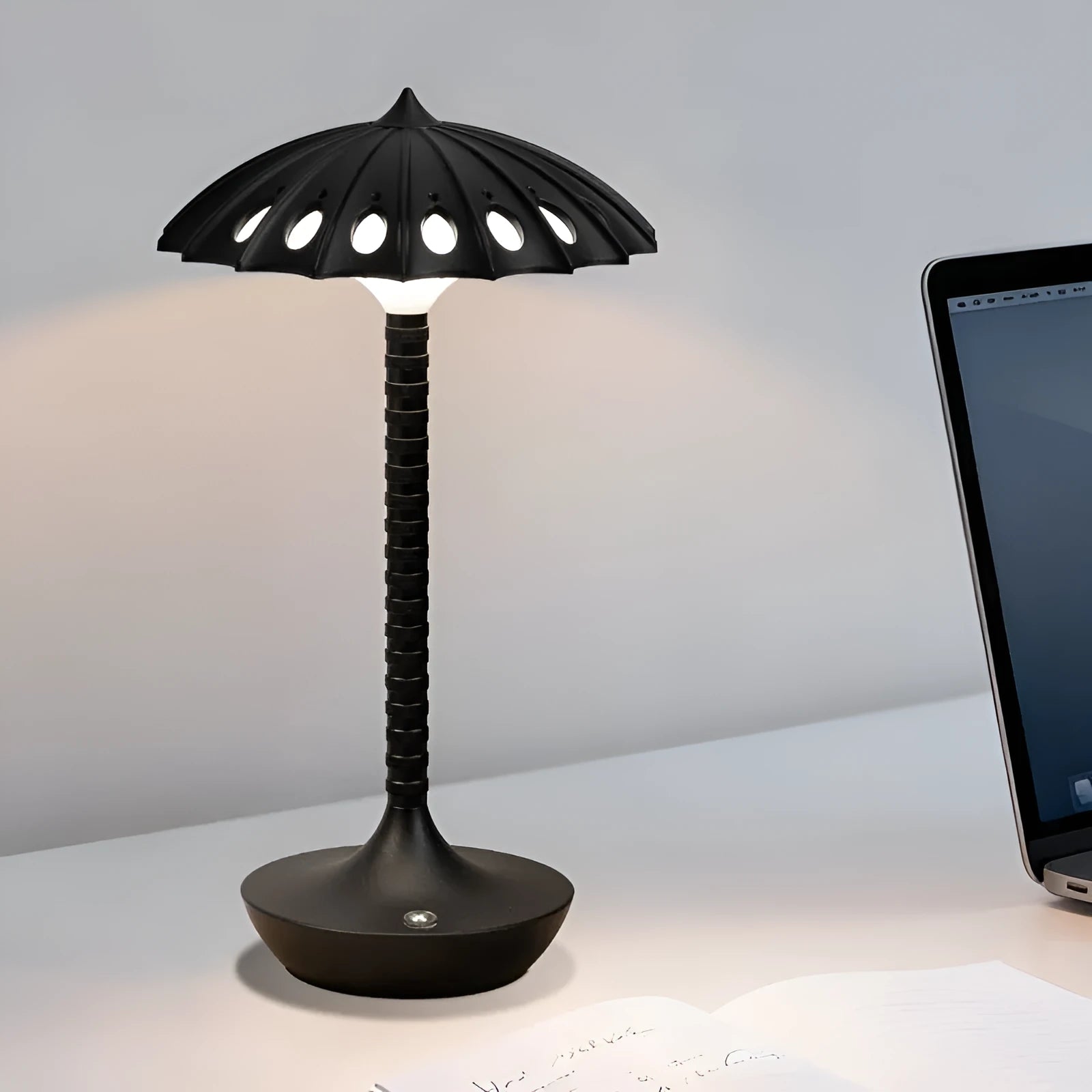 Cartoon geometric touch bedside table lamp with warm 3000K light in black or white