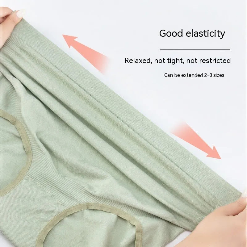 High waist seamless maternity underwear with cotton crotch in green, skin colour, light brown, or light grey.