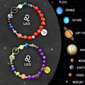 Two natural stone beaded bracelets with zodiac charms on a wrist, showcasing one of twelve astrological sign styles.