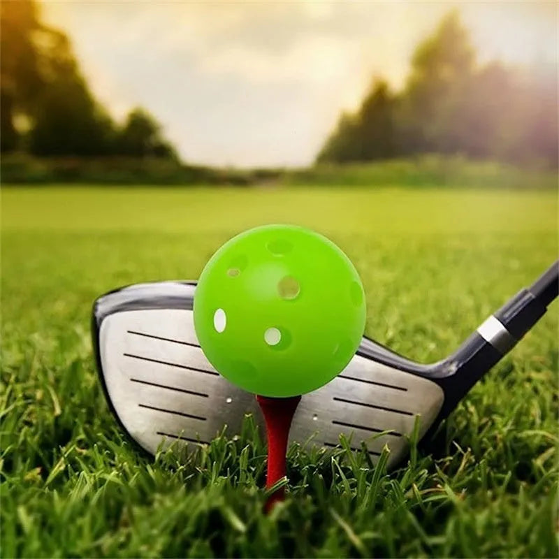 Multi-coloured 26-hole golf practice balls showing red, blue, green, orange, white and yellow options