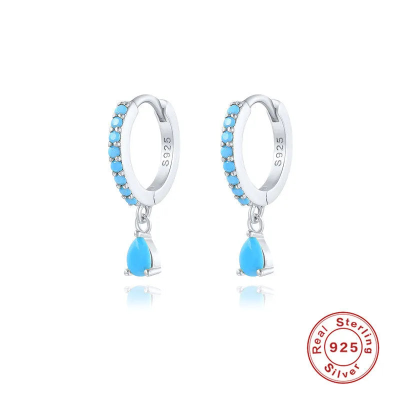 S925 sterling silver water drop eardrop earrings with geometric design and gemstone accents