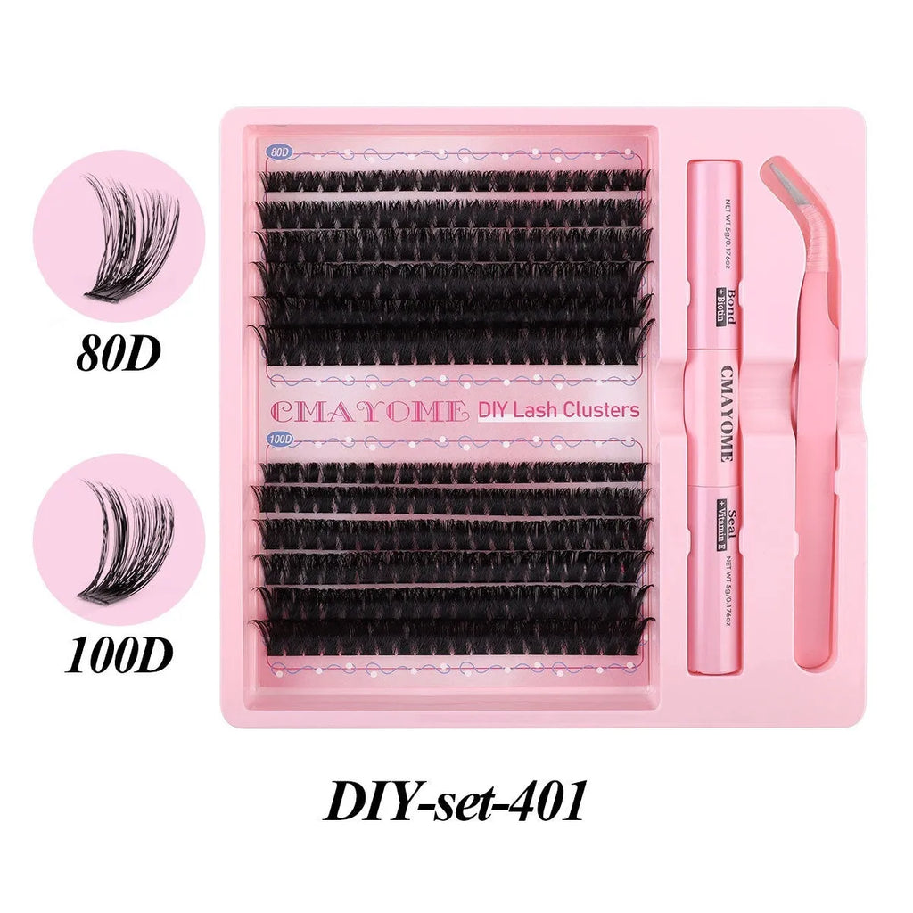 DIY single cluster false eyelashes in natural thick mixed split type with artificial fibre construction