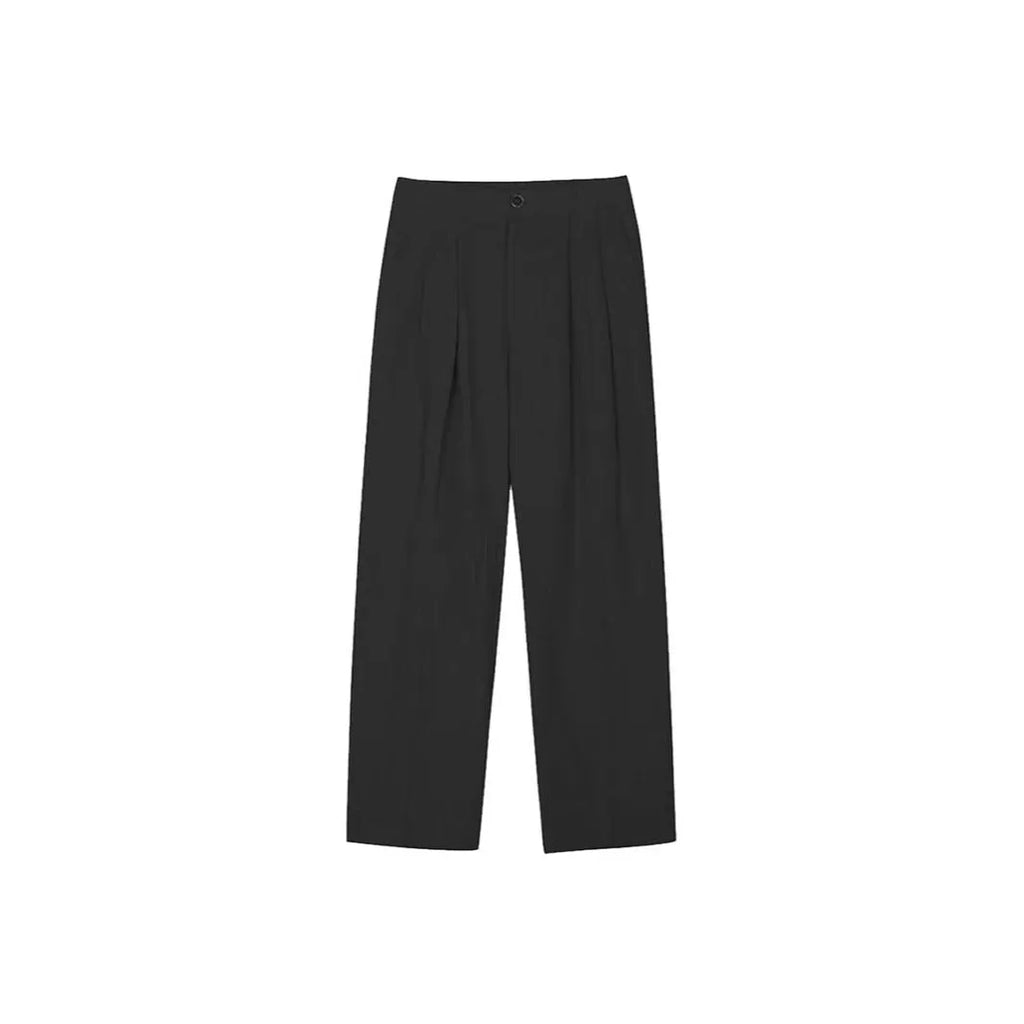 Man wearing loose apricot wide-leg cotton linen blend trousers with a pencil-leg opening.