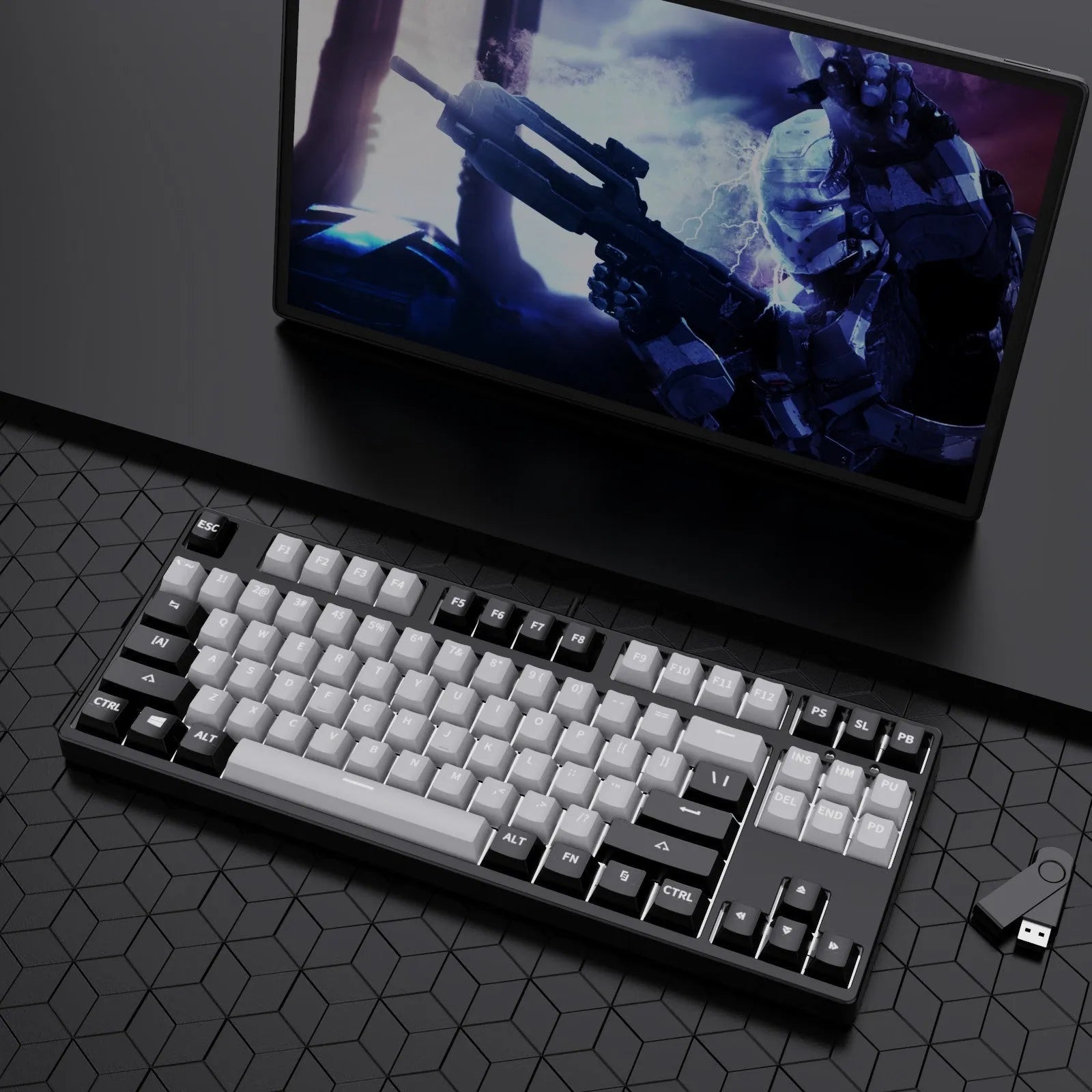 87-key mechanical gaming keyboard with dual-colour backlighting and hot-swappable switches