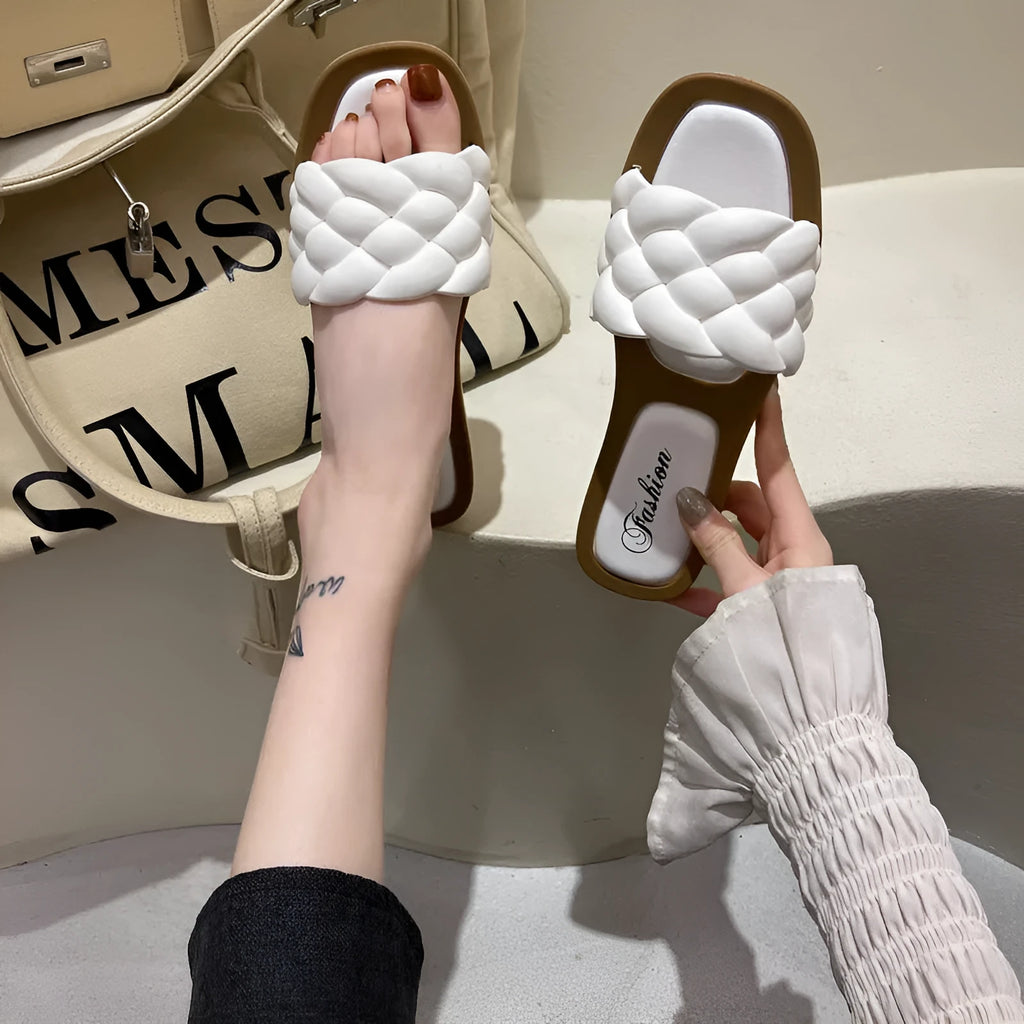 Women's plaid pattern PVC beach sandals with a thick non-slip sole in black, green, orange, or white.