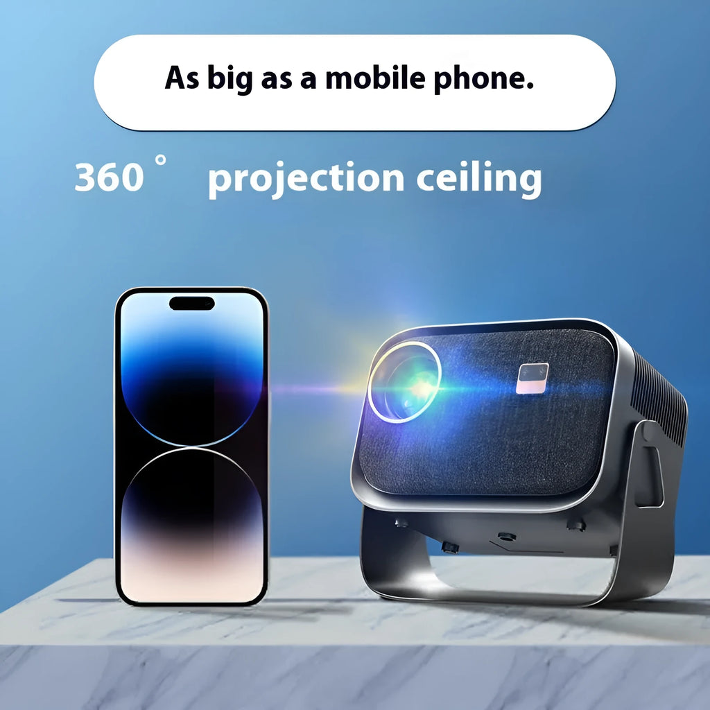 Portable Android 4K smart projector with carrying case for mobile phone screen mirroring