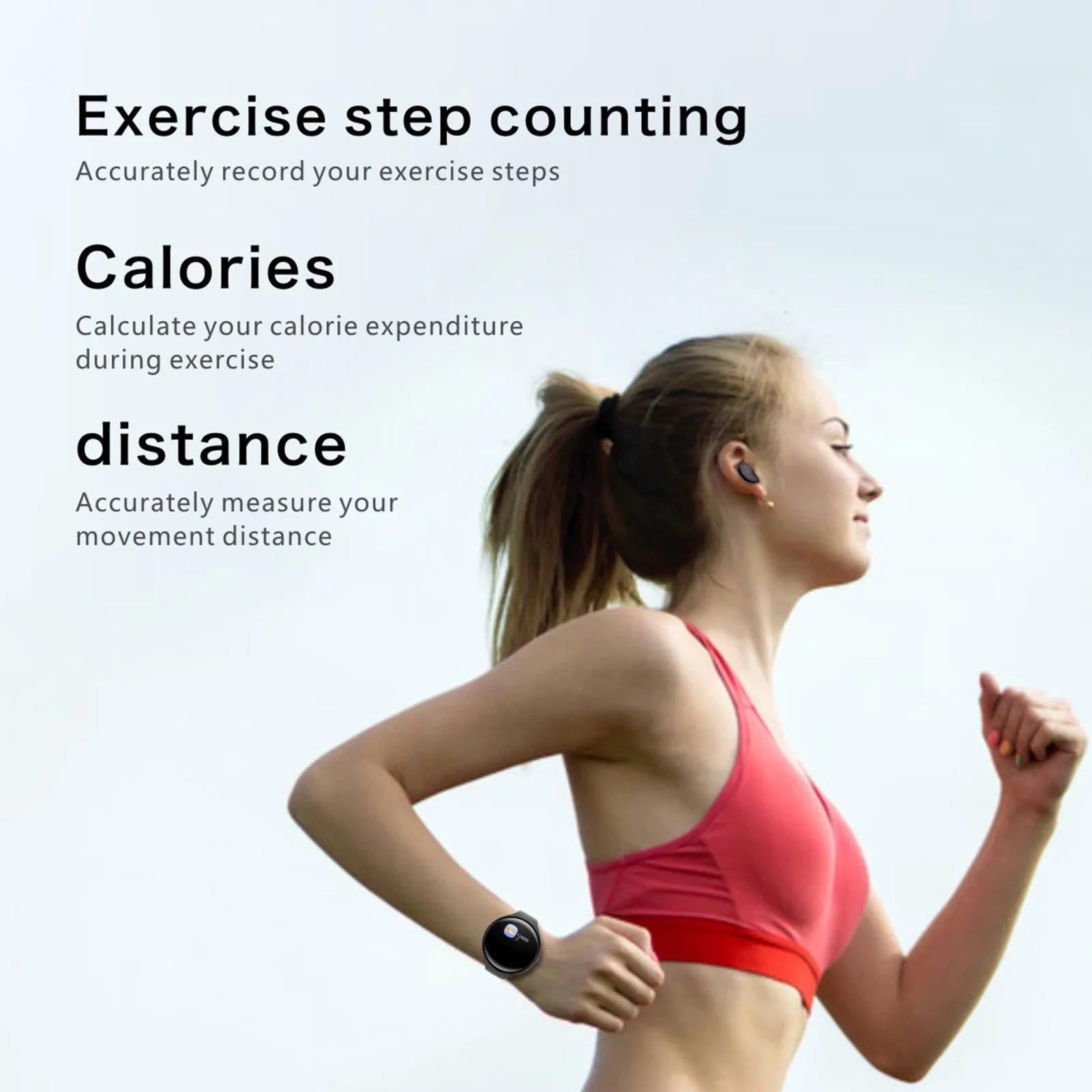 Black smart fitness bracelet with detachable TWS Bluetooth earbuds on a wrist, showing a colour screen display.