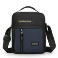 Men's casual nylon crossbody messenger bag showing sewing thread detail, available in black, blue, gray, or green.