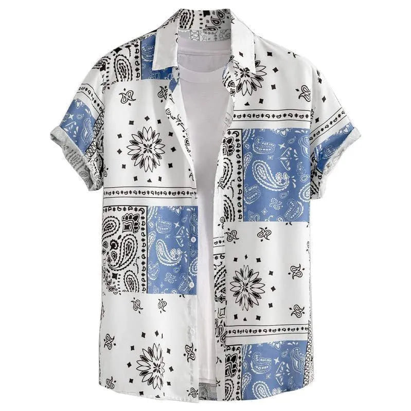 Men's slim fit Hawaiian shirt with digital print pattern in cardigan style