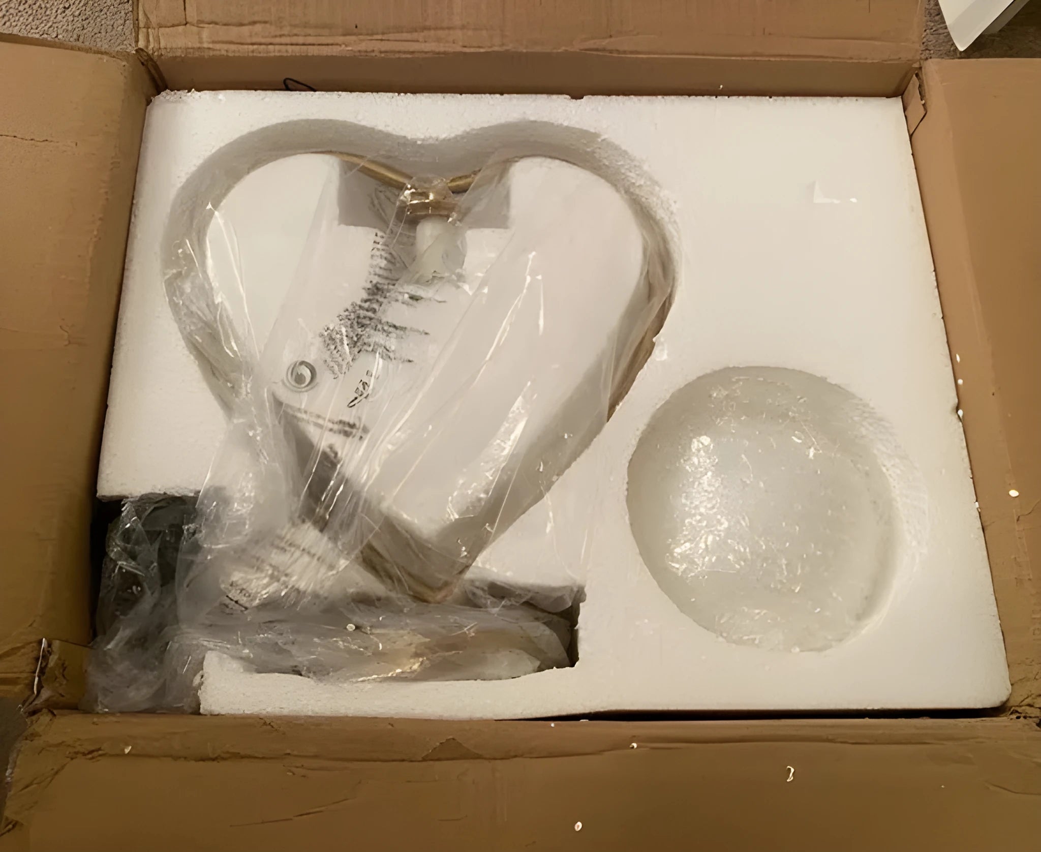 30cm tall heart-shaped transparent acrylic lamp with flickering LED flame effect
