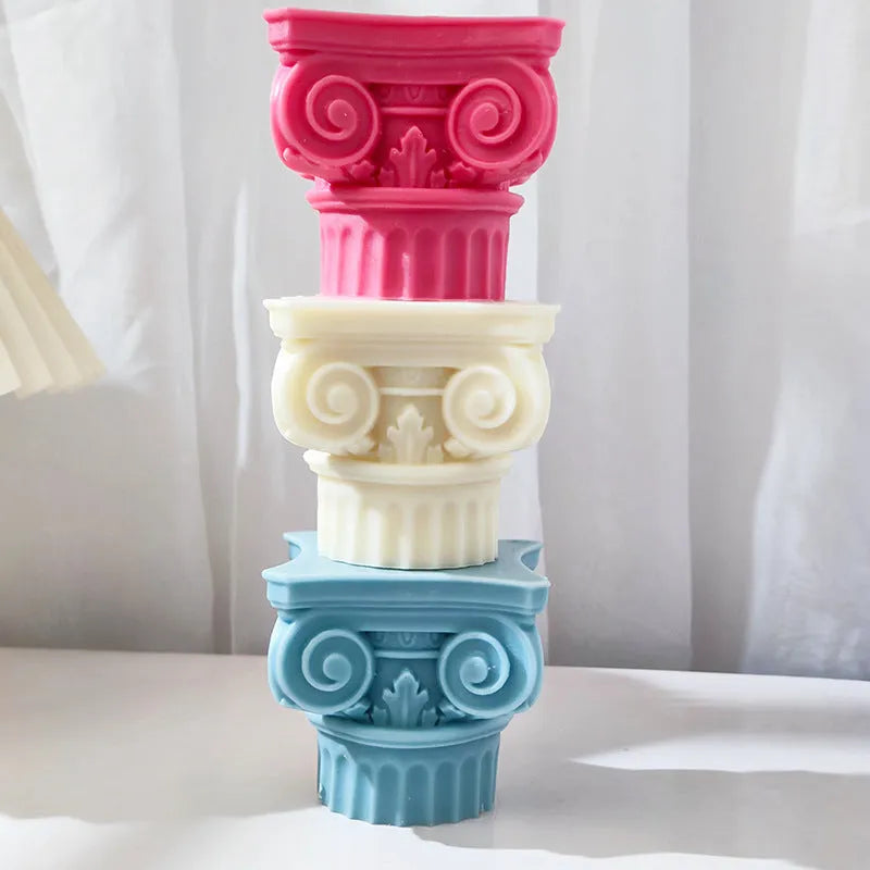 Silicone Roman pillar candle mold with irregular column design for multiple creative applications
