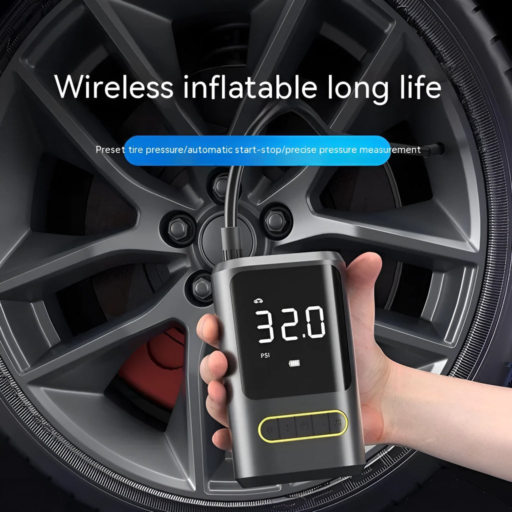 Handheld digital display wireless air pump with LED light for car tyre inflation