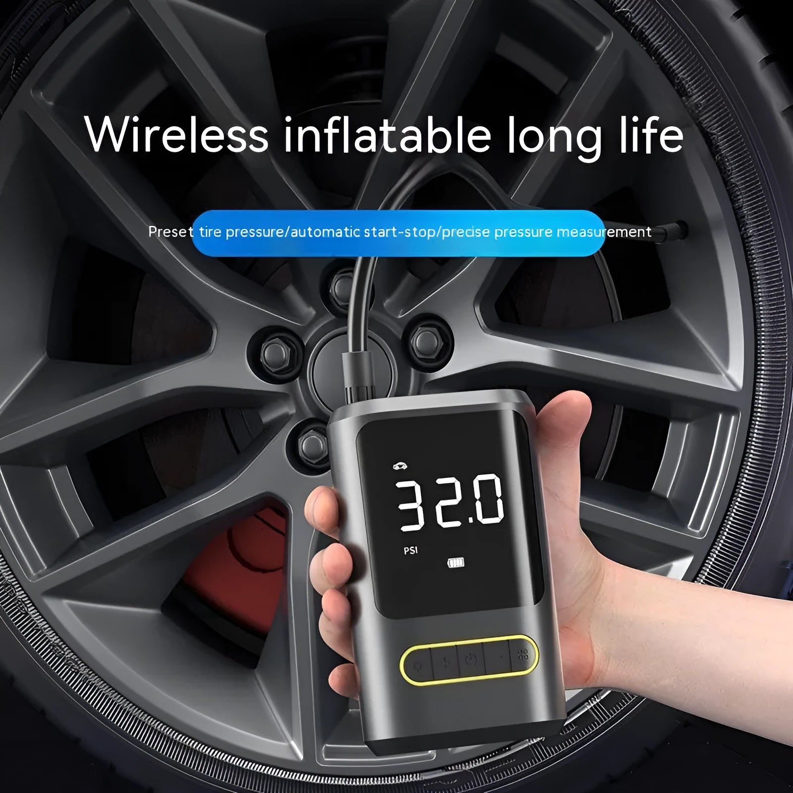 Handheld digital display wireless air pump with LED light for car tyre inflation