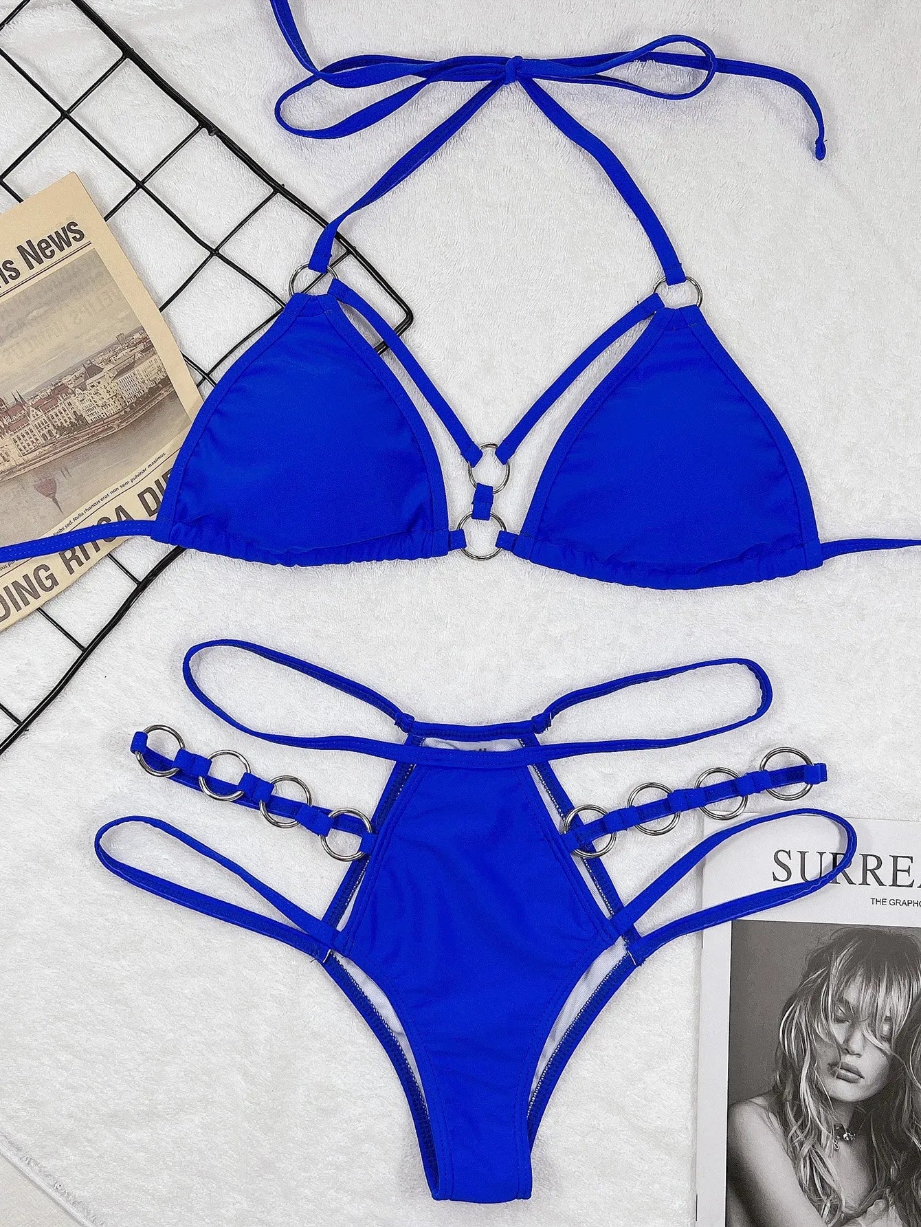 Women's separated bikini set with shorts in solid colours for swimming