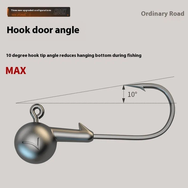 Pack of 50 colour coded enhanced strength fishing jig hooks laid out on a surface.
