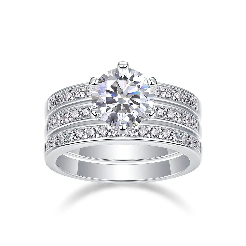 2 carat moissanite wedding ring set in S925 silver with platinum plating, sizes 5 to 9, gift box