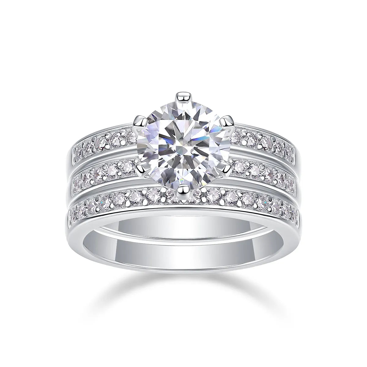 2 carat moissanite wedding ring set in S925 silver with platinum plating, sizes 5 to 9, gift box
