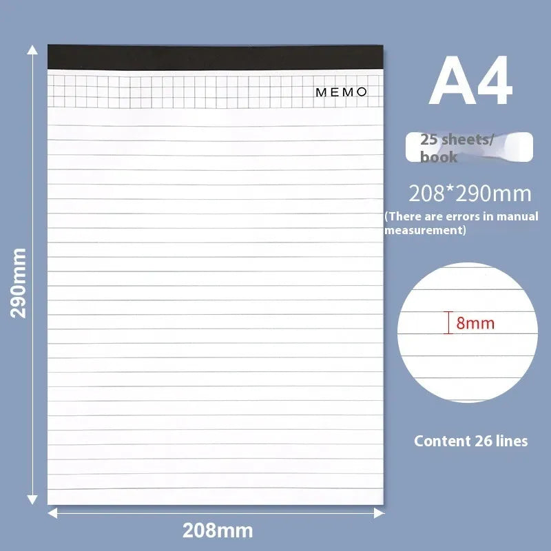 A4 tearable notebook with grid paper and wireless adhesive binding for meeting minutes