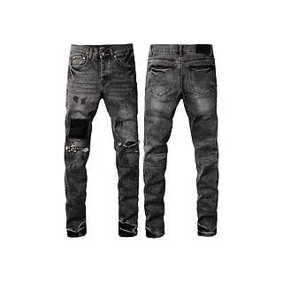 Men's black slim fit skinny jeans with straight leg retro design