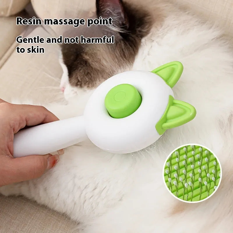 Greenish white self-cleaning pet grooming comb with stainless steel teeth for cats and dogs