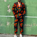 Red plaid cotton men's suit set with long sleeves and trousers