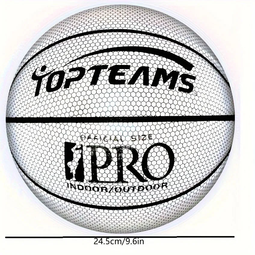 Creative fluorescent basketball size 7 with holographic luminous reflective PU surface in chroma colour