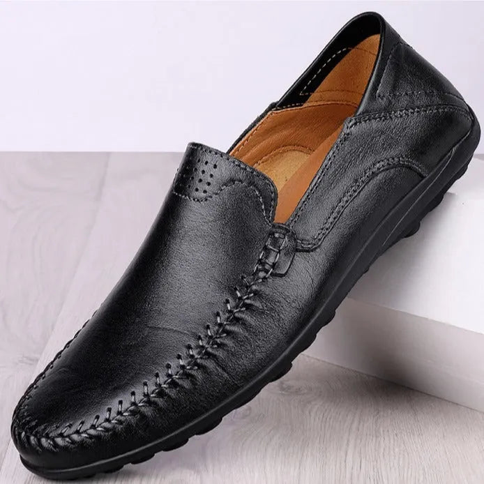 Men's cowhide leather business casual shoes with flat heel and round toe design in multiple colour options