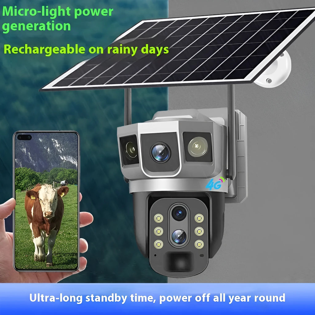 V380 outdoor smart security camera with solar panel and 10x zoom capability