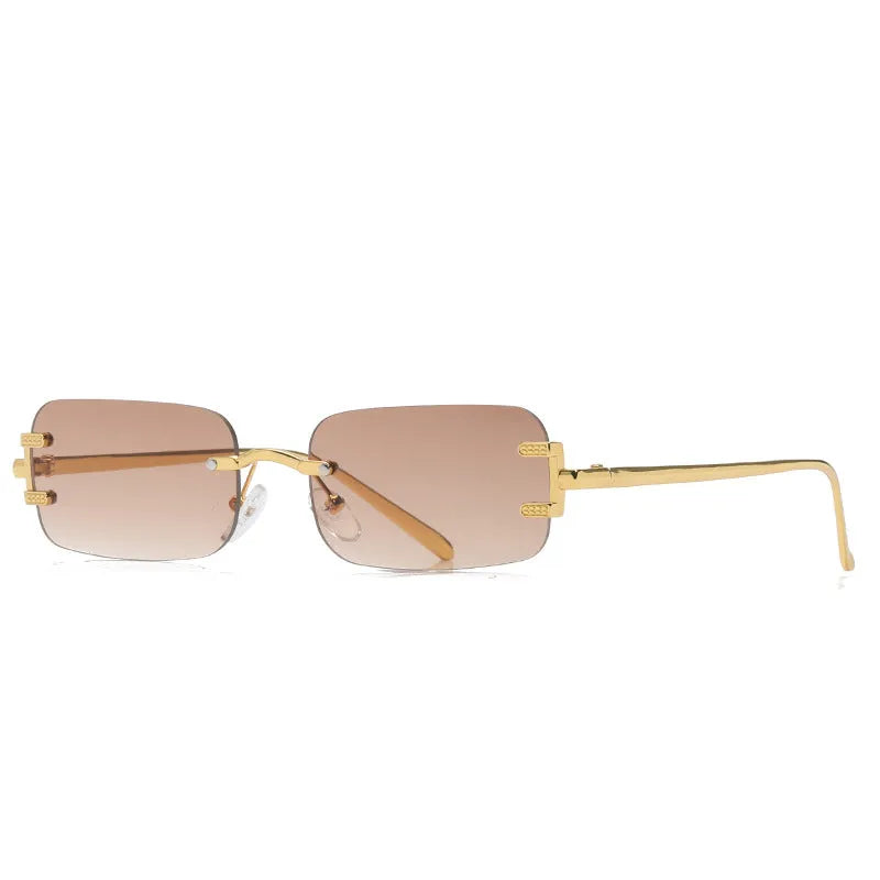 Retro square frameless sunglasses with metal frame and AC lenses, shown in gold or black frame colour options