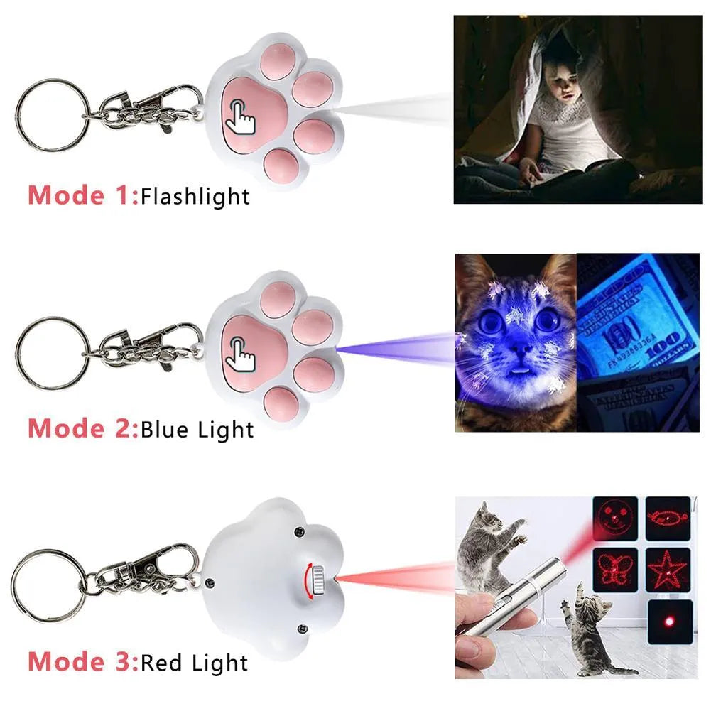 Plastic infrared teaser cat toy keychain with USB charging in black or pink