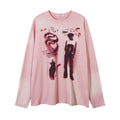 Women's loose dark grey cotton pullover top with drop-shoulder sleeves and letter print