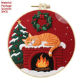 Embroidery DIY material kit with 20cm bamboo hoop, scissors, and autumn fruit pattern cotton linen fabric.