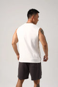 Men's black Korean style loose fitness vest with hidden hook openings on the sides